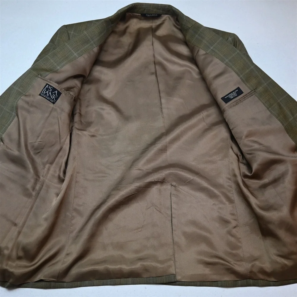 Jos A Bank 44R 36x30 Brown Glenn Check 100% Wool Mens Jacket Pants Suit